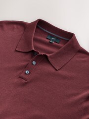 Red Regular Fit Cotton Rich Long Sleeve Knitted Polo Shirt - Image 6 of 7