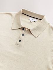 Neutral Marl Regular Fit Cotton Rich Long Sleeve Knitted Polo Shirt - Image 7 of 7