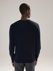 Navy Blue V-Neck Cotton Rich Long Sleeve Jumper - Image 3 of 7