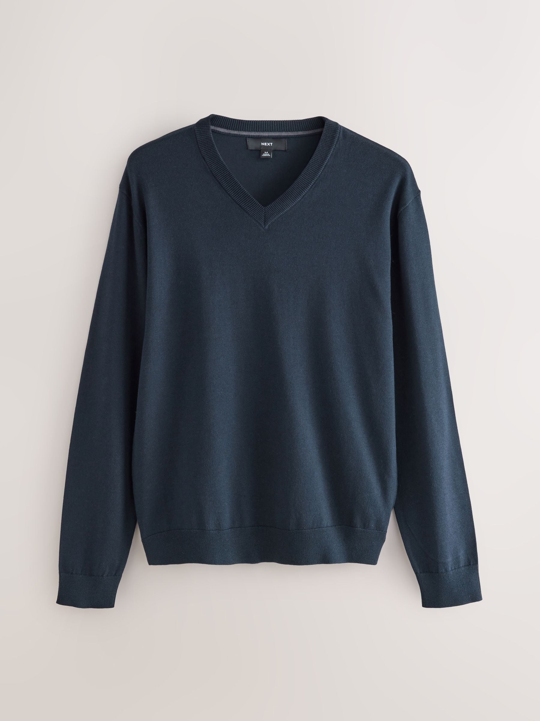 『TEN Vneck COTTON KNIT NAVY L』 Buy Navy Blue V-Neck Cotton Rich Long Sleeve Jumper from the Next