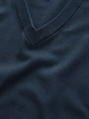 Navy Blue V-Neck Cotton Rich Long Sleeve Jumper - Image 6 of 7