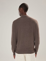 Dark Stone Regular Fit Cotton Rich Long Sleeve Knitted Polo Shirt - Image 3 of 7