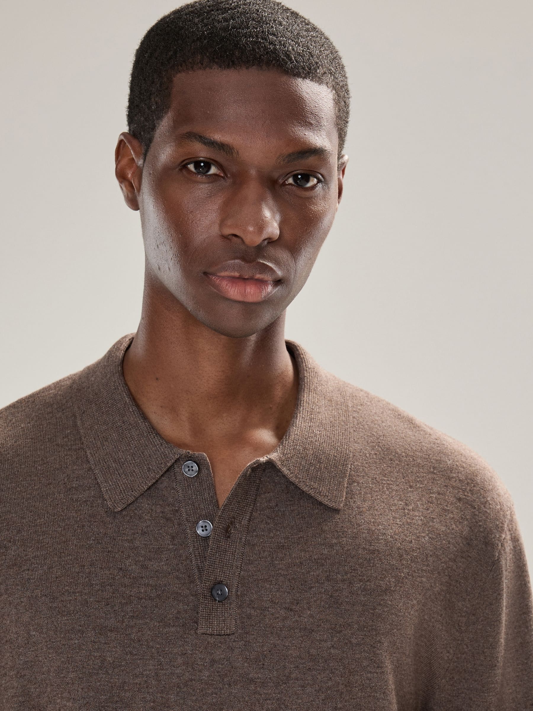 Buy Dark Stone Regular Fit Cotton Rich Long Sleeve Knitted Polo