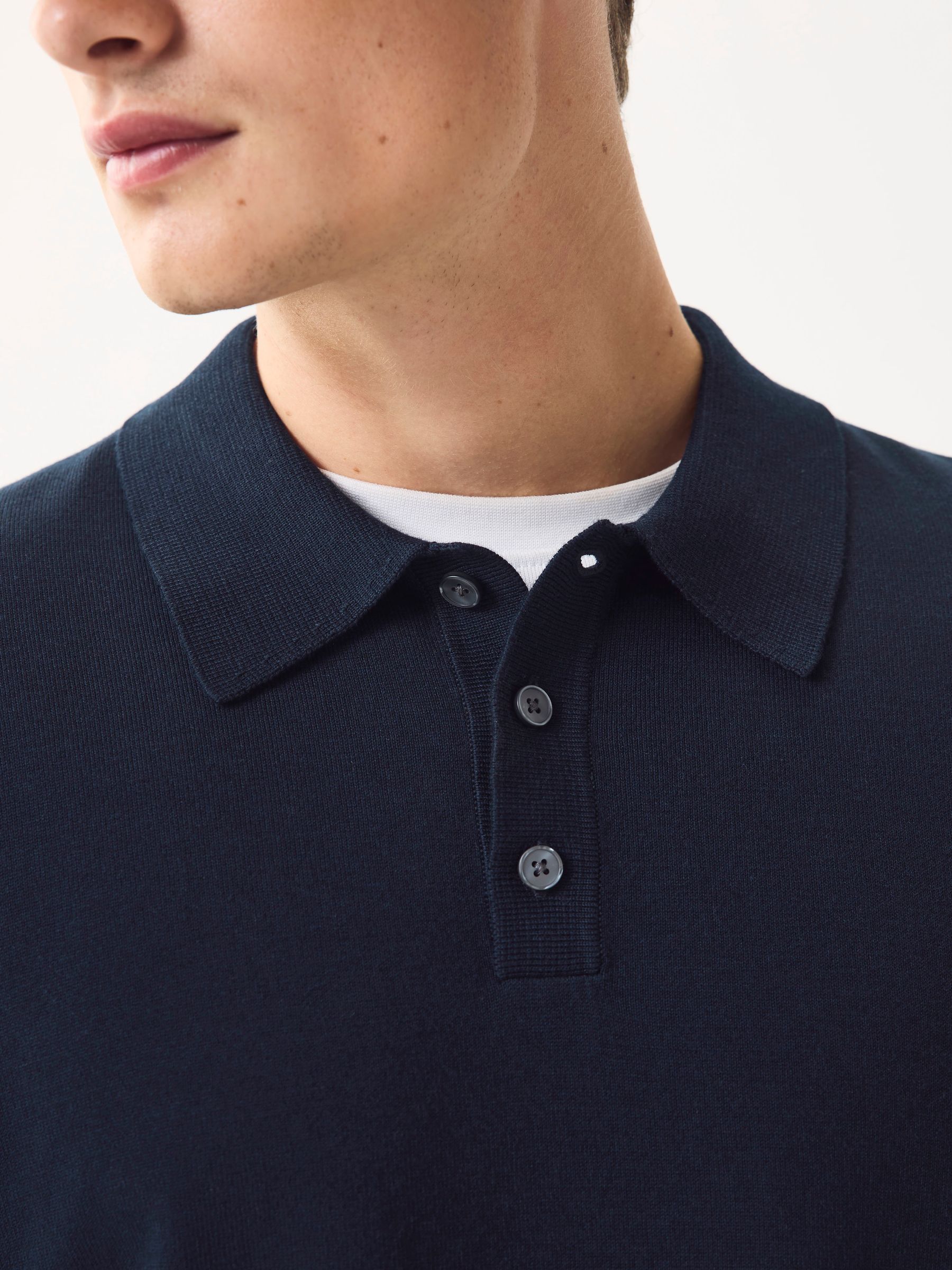 Buy Navy Blue Regular Fit Cotton Rich Long Sleeve Knitted Polo