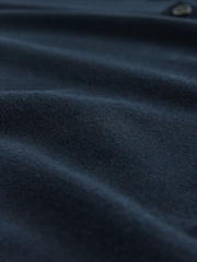 Navy Blue Regular Fit Cotton Rich Long Sleeve Knitted Polo Shirt - Image 8 of 8