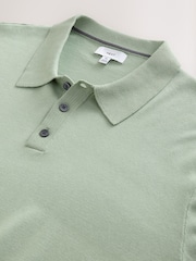 Sage Green Regular Fit Cotton Rich Long Sleeve Knitted Polo Shirt - Image 7 of 7