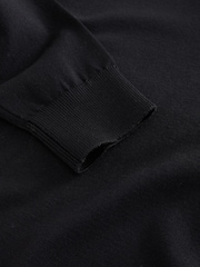 Black Regular Fit Cotton Rich Long Sleeve Knitted Polo Shirt - Image 6 of 7