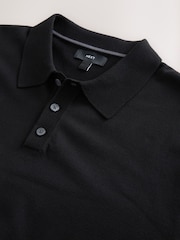 Black Regular Fit Cotton Rich Long Sleeve Knitted Polo Shirt - Image 7 of 7