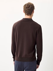 Brown Regular Fit Cotton Rich Long Sleeve Knitted Polo Shirt - Image 2 of 7
