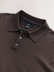 Brown Regular Fit Cotton Rich Long Sleeve Knitted Polo Shirt - Image 6 of 7