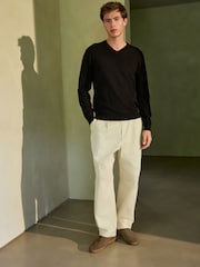 Black V-Neck Cotton Rich Long Sleeve Jumper - Image 2 of 7