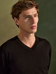 Black V-Neck Cotton Rich Long Sleeve Jumper - Image 4 of 7