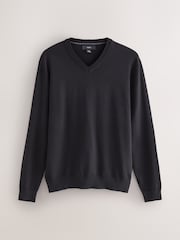 Black V-Neck Cotton Rich Long Sleeve Jumper - Image 5 of 7