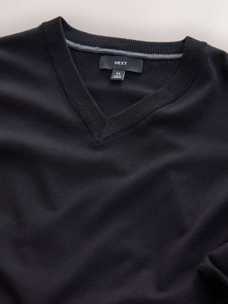 Black V-Neck Cotton Rich Long Sleeve Jumper - Image 7 of 7