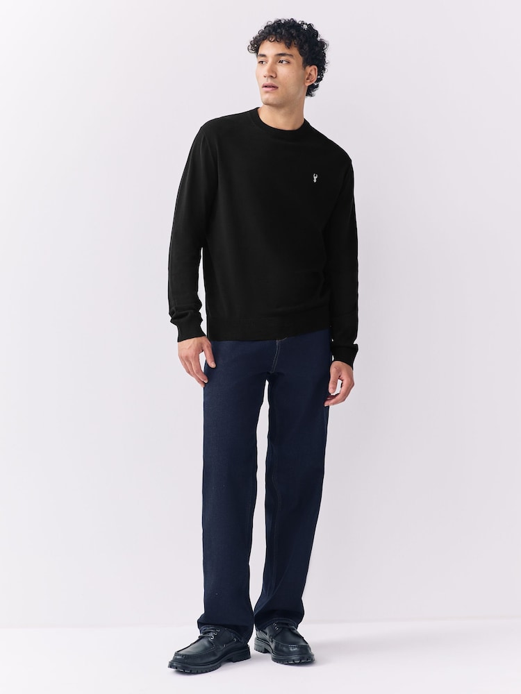 Black Stag Logo Regular Fit Cotton Rich Crew Neck Jumper - Image 2 of 7