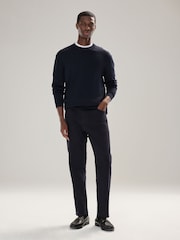 Navy Blue Plain Regular Fit Cotton Rich Crew Neck Jumper - Image 2 of 4