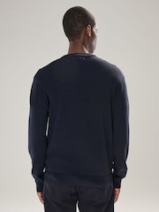 Navy Blue Plain Regular Fit Cotton Rich Crew Neck Jumper - Image 3 of 4