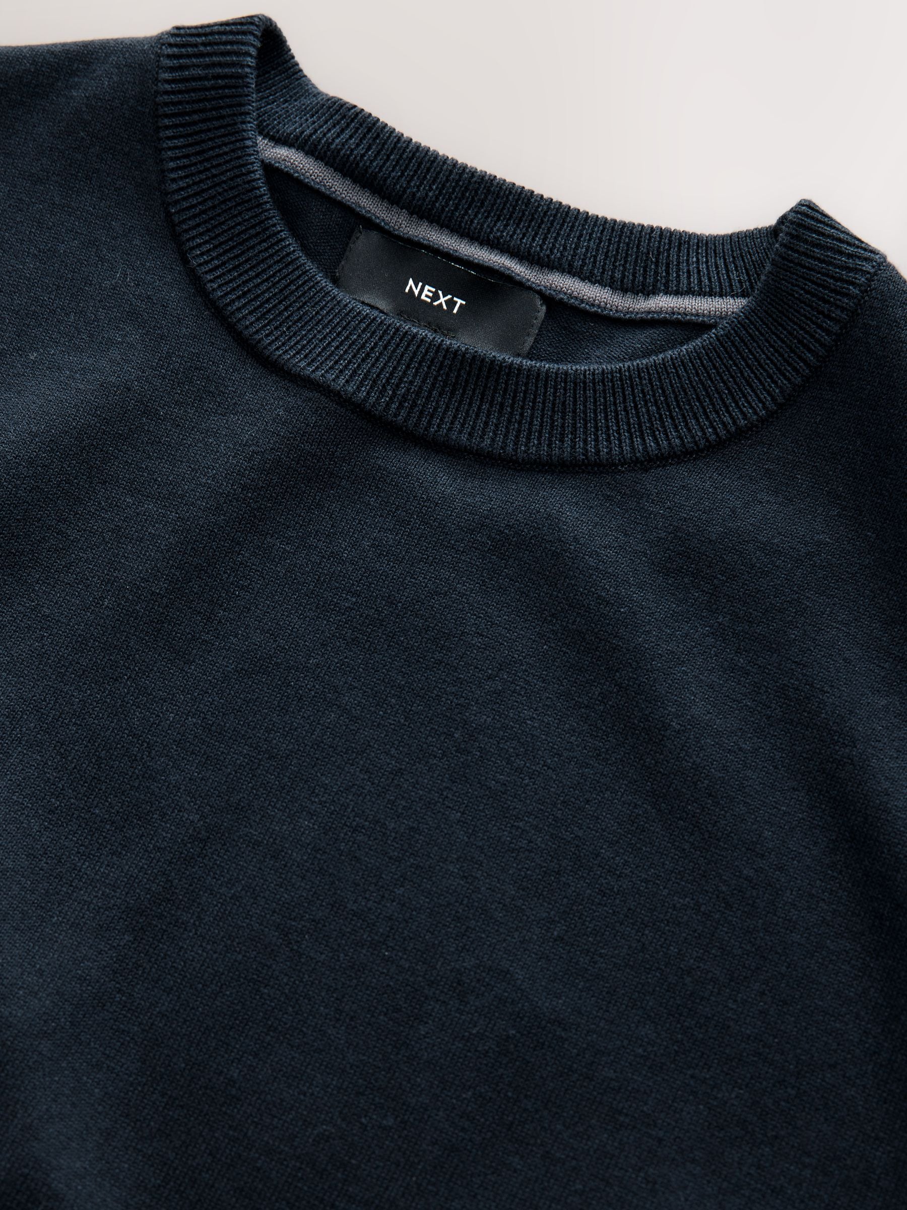 Buy Navy Blue Plain Regular Fit Cotton Rich Crew Neck Jumper from