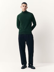 Dark Green Regular Fit Cotton Rich Roll Neck Jumper - Image 2 of 7