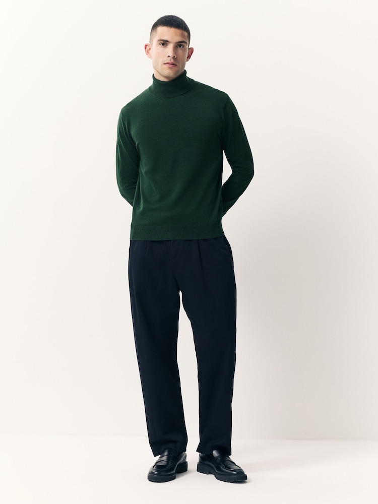 Dark Green Regular Fit Cotton Rich Roll Neck Jumper - Image 2 of 7