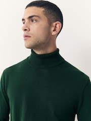 Dark Green Regular Fit Cotton Rich Roll Neck Jumper - Image 4 of 7