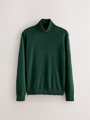 Dark Green Regular Fit Cotton Rich Roll Neck Jumper - Image 5 of 7