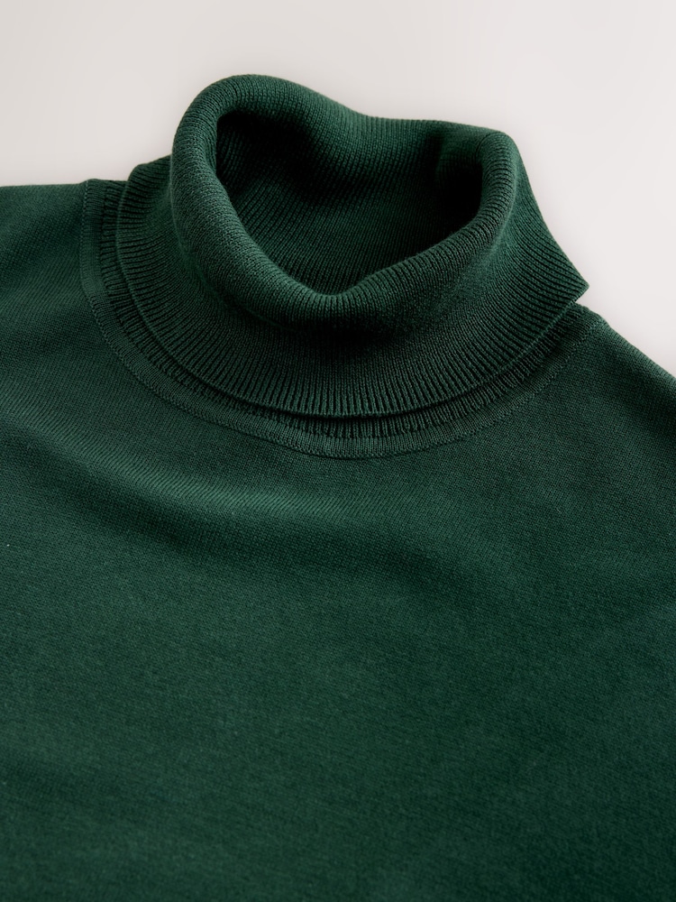 Dark Green Regular Fit Cotton Rich Roll Neck Jumper - Image 7 of 7