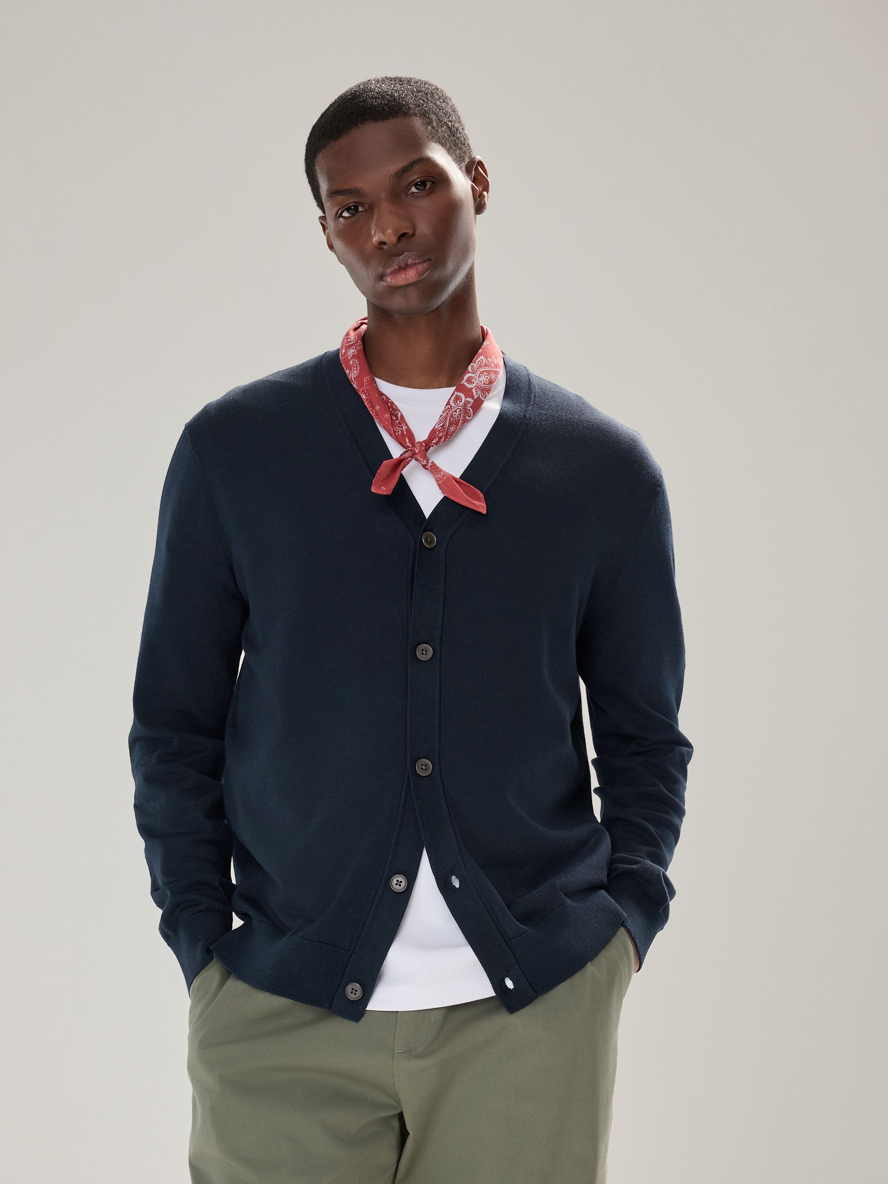 Navy Blue Regular Fit Cotton Rich Cardigan
