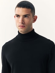 Black Regular Fit Cotton Rich Roll Neck Jumper - Image 4 of 7