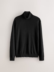 Black Regular Fit Cotton Rich Roll Neck Jumper - Image 5 of 7
