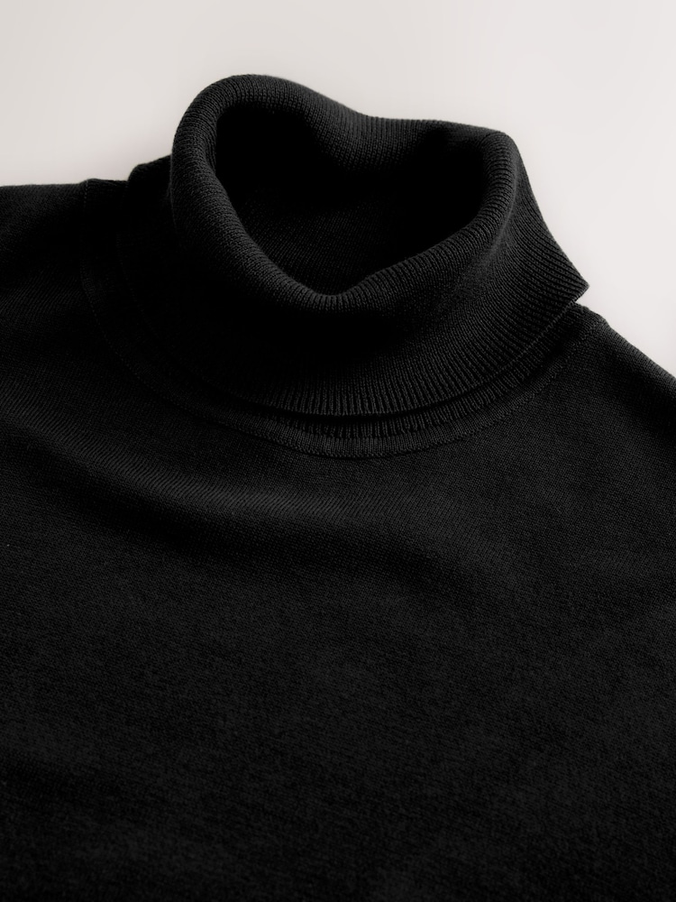 Black Regular Fit Cotton Rich Roll Neck Jumper - Image 7 of 7