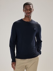 Navy Blue Stag Logo Regular Fit Cotton Rich Crew Neck Jumper - Image 1 of 4
