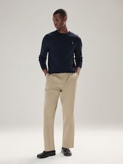 Navy Blue Stag Logo Regular Fit Cotton Rich Crew Neck Jumper - Image 2 of 4