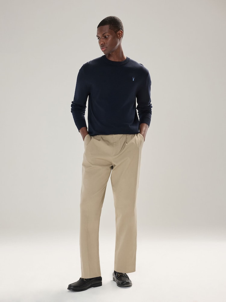 Navy Blue Stag Logo Regular Fit Cotton Rich Crew Neck Jumper - Image 2 of 4