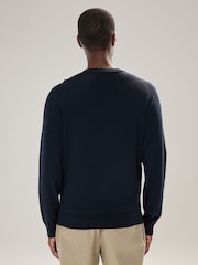 Navy Blue Stag Logo Regular Fit Cotton Rich Crew Neck Jumper - Image 3 of 4
