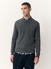 Charcoal Grey Plain Regular Fit Cotton Rich Crew Neck Jumper - Image 1 of 7