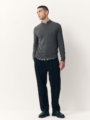 Charcoal Grey Plain Regular Fit Cotton Rich Crew Neck Jumper - Image 3 of 7