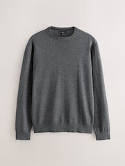 Charcoal Grey Plain Regular Fit Cotton Rich Crew Neck Jumper - Image 5 of 7