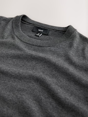 Charcoal Grey Plain Regular Fit Cotton Rich Crew Neck Jumper - Image 7 of 7