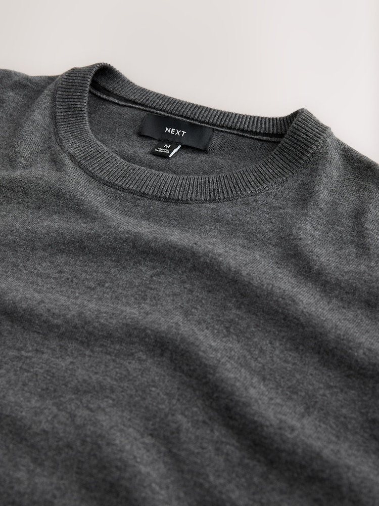 Charcoal Grey Plain Regular Fit Cotton Rich Crew Neck Jumper - Image 7 of 7