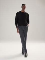 Black Plain Regular Fit Cotton Rich Crew Neck Jumper - Image 2 of 4