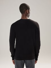 Black Plain Regular Fit Cotton Rich Crew Neck Jumper - Image 3 of 4