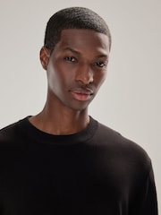 Black Plain Regular Fit Cotton Rich Crew Neck Jumper - Image 4 of 4