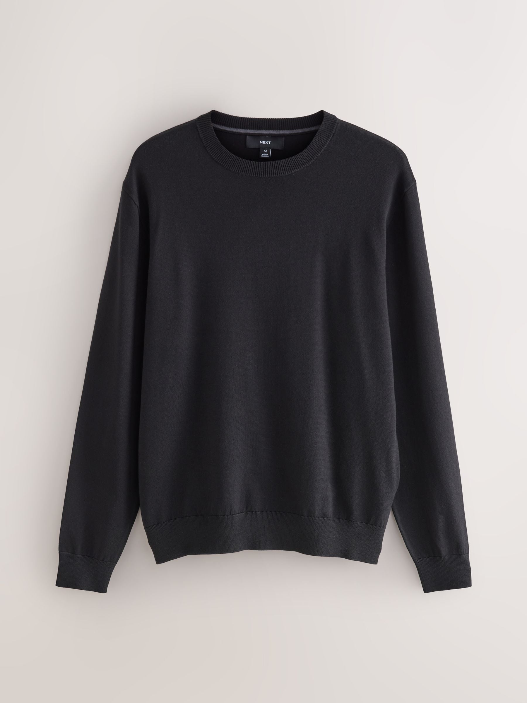 Buy Black Plain Regular Fit Cotton Rich Crew Neck Jumper from Next