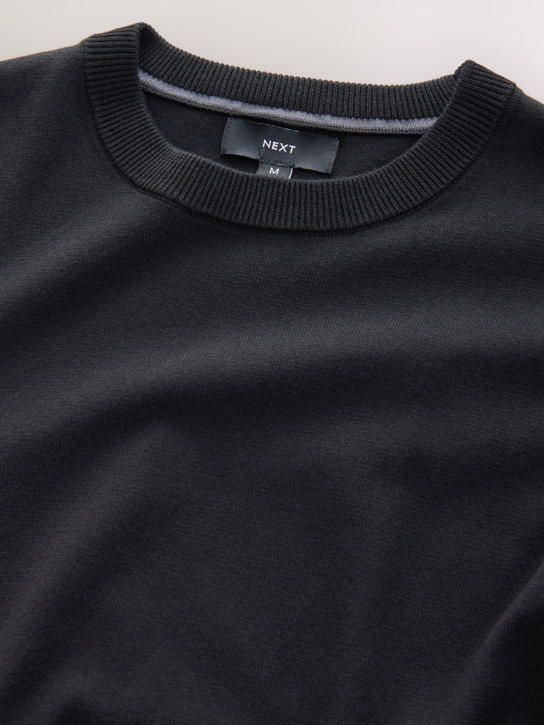 Buy Black Plain Regular Fit Cotton Rich Crew Neck Jumper from Next