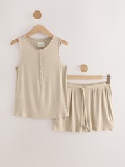Oatmeal - Pijama de conjunto de pantalones cortos y camiseta sin mangas de canalé - Imagen 6 de 9