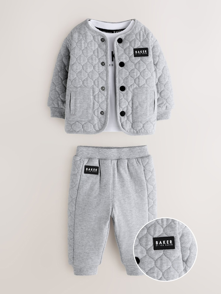 Baker by Ted Baker Grey Quilted Jacket T-Shirt And Joggers Set - Image 1 of 9