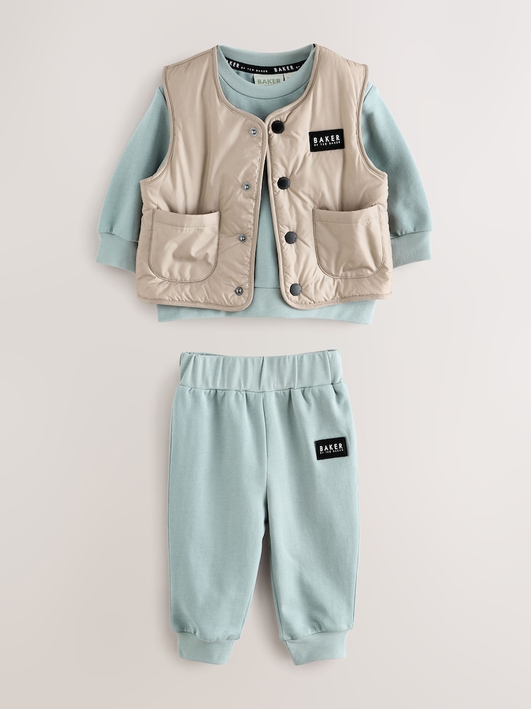 Baker by Ted Baker Stone/Green Gilet Sweatshirt and Joggers Set - Image 1 of 15