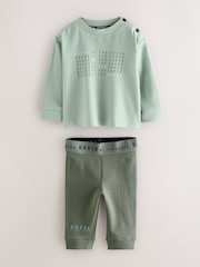 Baker by Ted Baker 2 Pack Stone/Charcoal/Green/Khaki T-Shirts and Leggings Set - Image 3 of 9