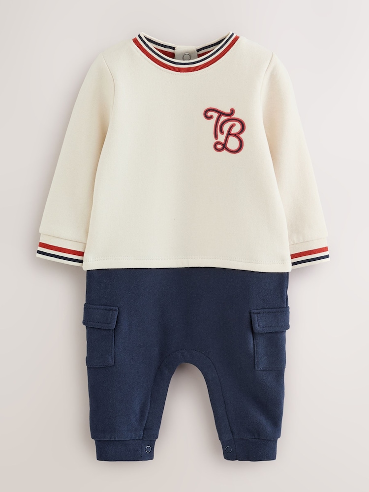 Baker by Ted Baker Stone Navy Red Varsity Romper - Image 1 of 10